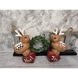 Vintage Midwest Eddie Walker Hanging Ornament Noel and Joy Reindeers Set of Two
